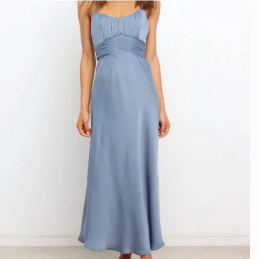 Petal & Pup Satin Maxi Dress in Dusty Blue